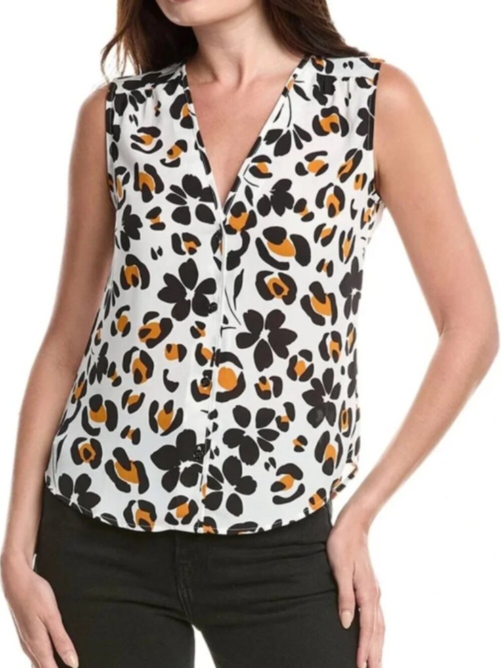 Cabi Sleeveless V-Neck Leopard Spot Blouse